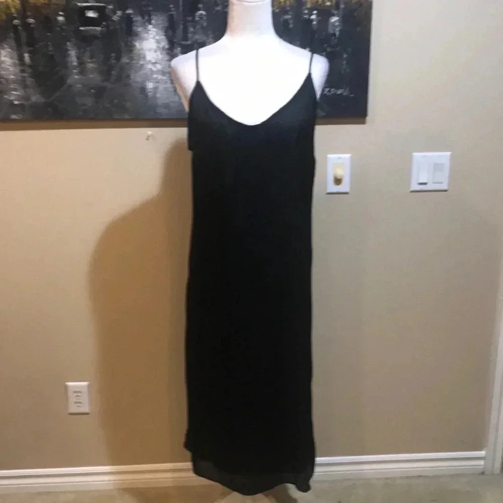 LOVE SADIE Black Slip Satin Look Maxi Dress with Adjustable Straps and Lining-L